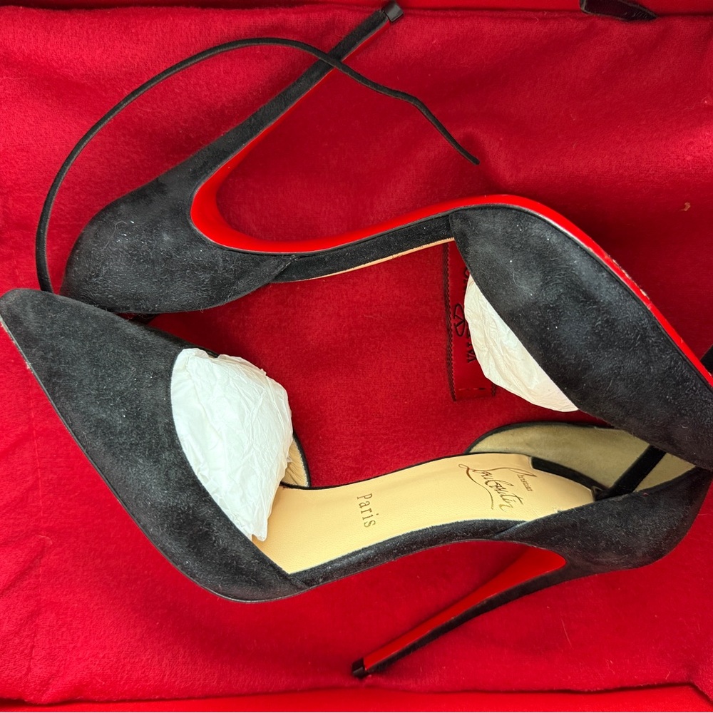 Louboutin Black Suede Pointed-Toe Stiletto Pumps with Red Soles